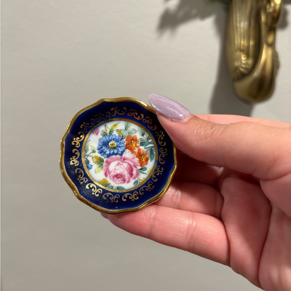 Vintage Limoges Floral Mini Plate Brooch
